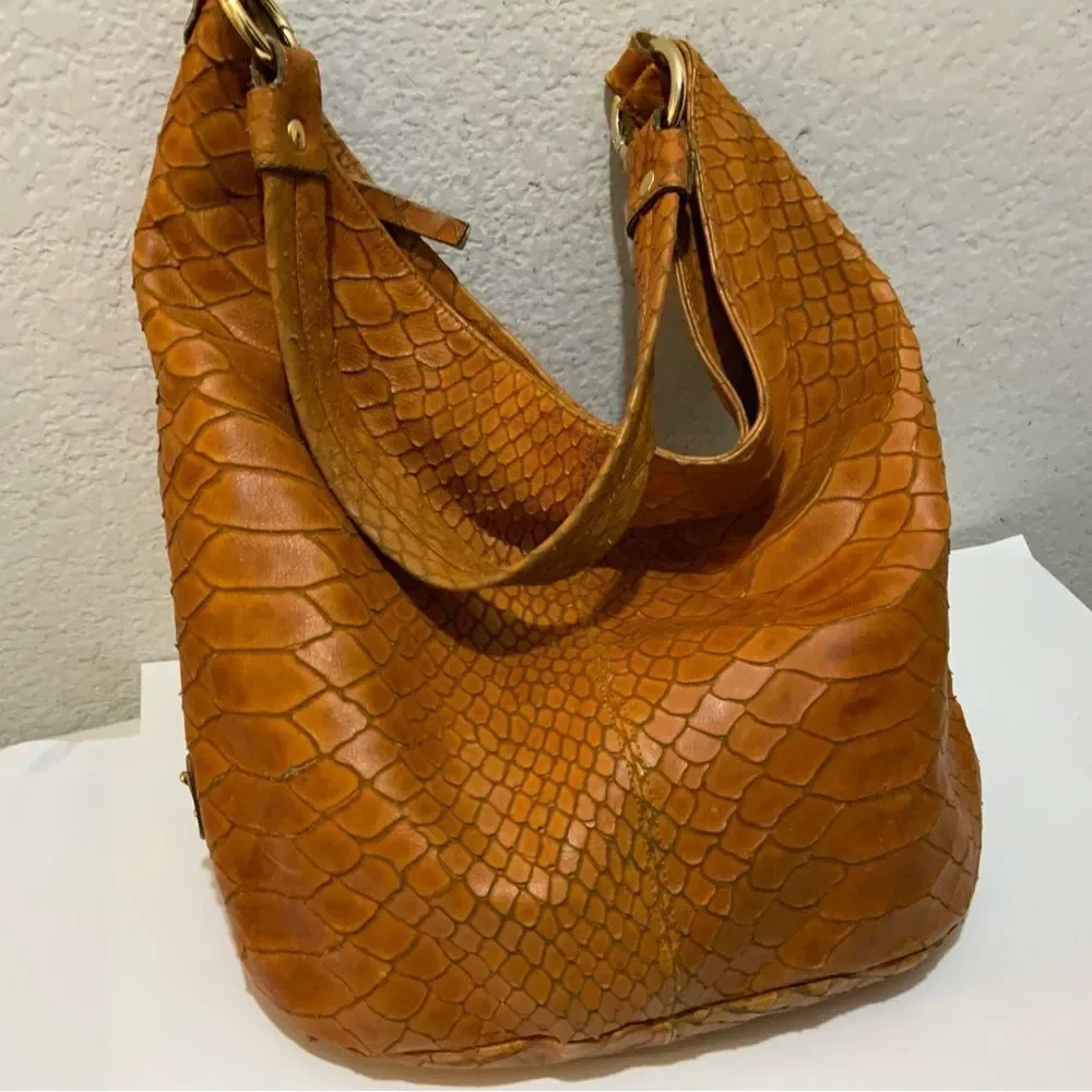 Jenrigo Made in Italy brown snake texture leather hobo shoulder bag
